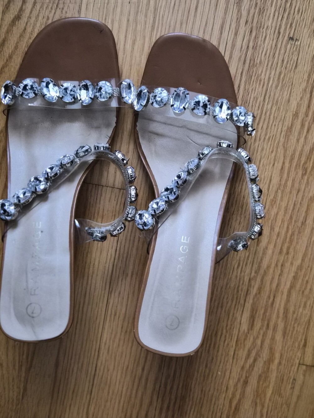 Rampage Tan Jeweled Slide Heels